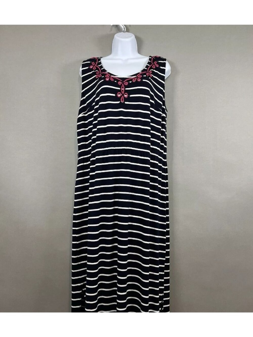 Talbots Navy White Stripe Rayon Sleeveless Maxi Nautical Dress